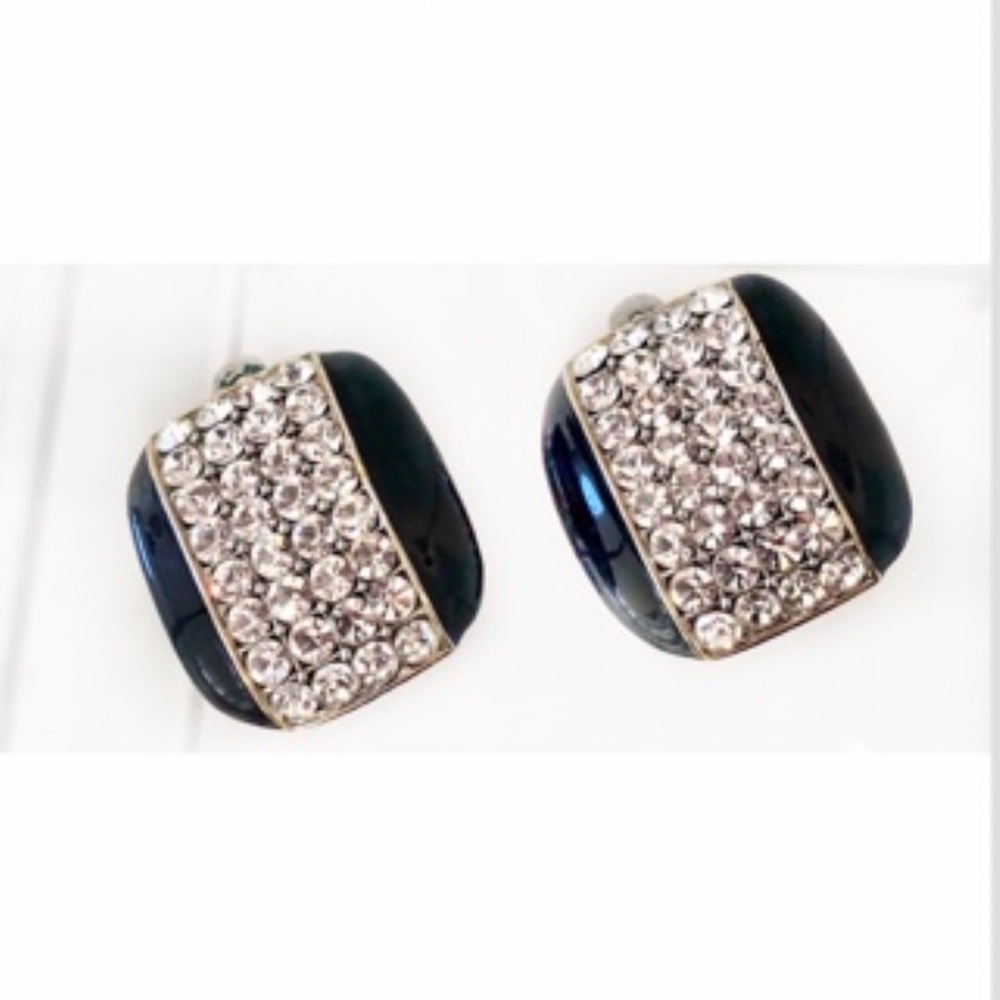 Vintage 80’s Large Black & Rhinestone Glamour Statement Earrings